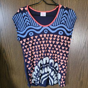 Olka Polka Bold Print Blue Coral White Sleeveless Top Size Large South Africa